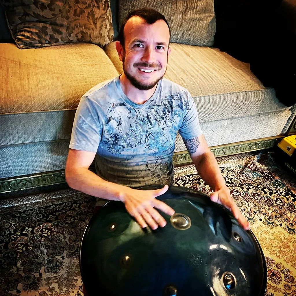Musician discovering the sounds of the handpan Musician discovering the sounds of the handpan