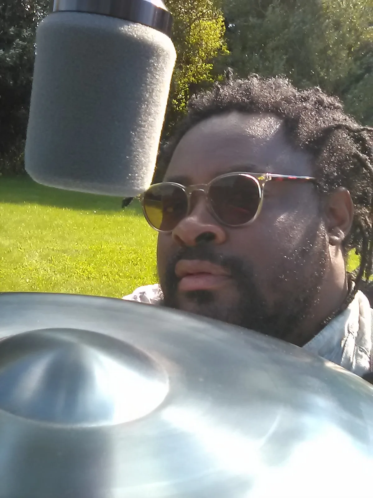 Handpan player outdoors