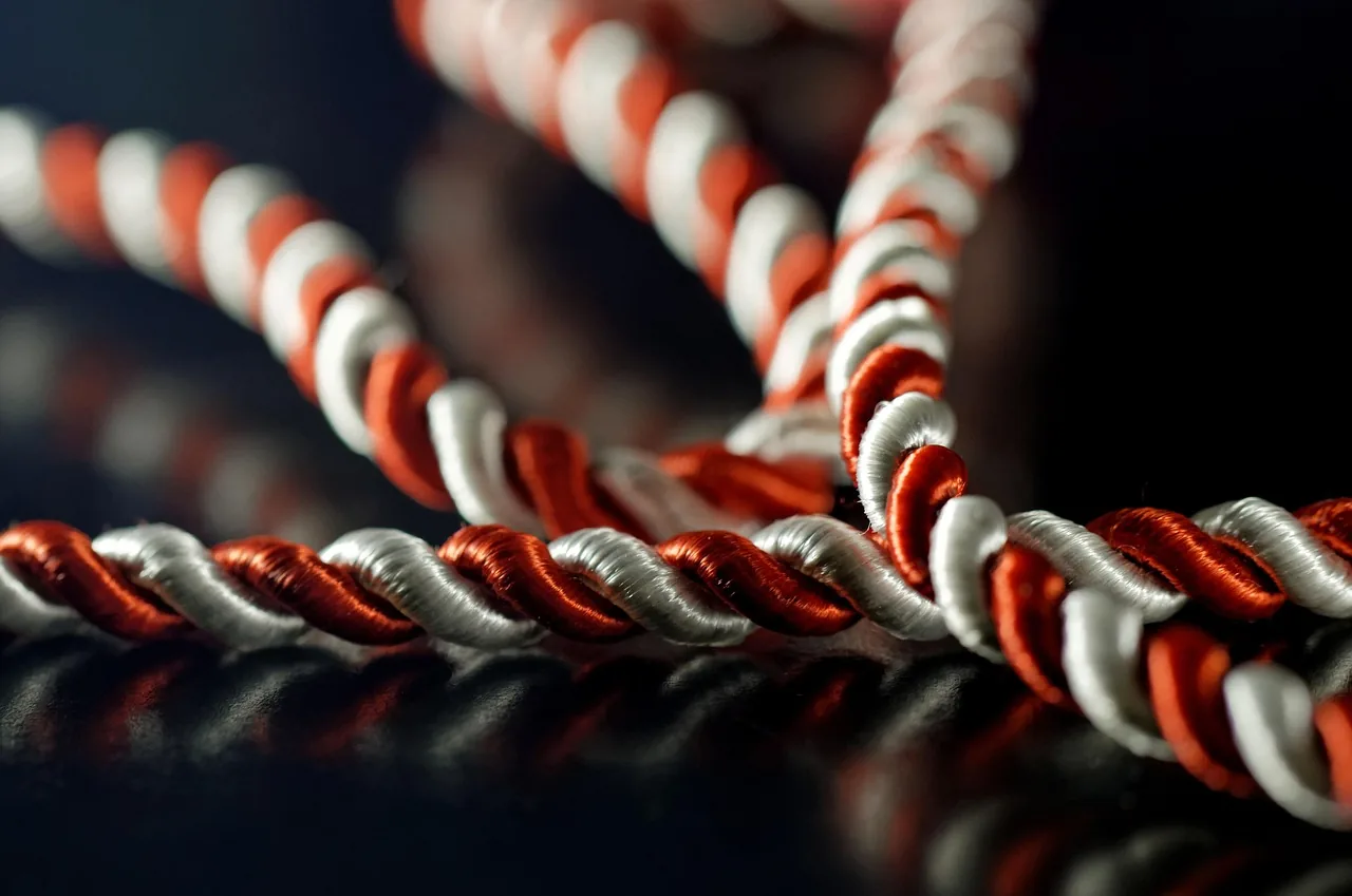 Twisted red and white decorative cord Twisted red and white decorative cord