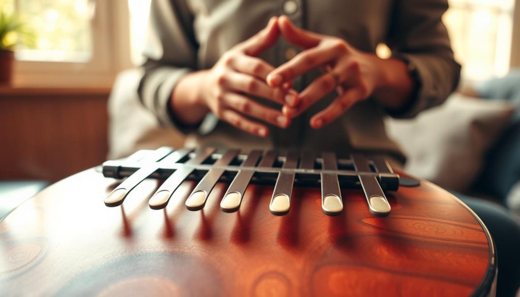 A beautifully crafted tongue drum with varying note sections, showcasing its intricate surface designs and rich colors. The foreground features the drum, highlighting its 8-note configuration, with some notes accented in lighter shades for emphasis. In the middle background, a musician's hands are poised gracefully over the tongue drum, ready to play, dressed in modest casual attire to convey an inviting atmosphere. The background is softly blurred, suggesting a serene indoor setting filled with warm, natural light streaming through a window, casting gentle highlights on the drum’s polished surface. The mood is peaceful and contemplative, inviting exploration of the instrument's uniqueness and the impact of its note count on sound and style. A beautifully crafted tongue drum with varying note sections, showcasing its intricate surface designs and rich colors. The foreground features the drum, highlighting its 8-note configuration, with some notes accented in lighter shades for emphasis. In the middle background, a musician's hands are poised gracefully over the tongue drum, ready to play, dressed in modest casual attire to convey an inviting atmosphere. The background is softly blurred, suggesting a serene indoor setting filled with warm, natural light streaming through a window, casting gentle highlights on the drum’s polished surface. The mood is peaceful and contemplative, inviting exploration of the instrument's uniqueness and the impact of its note count on sound and style.
